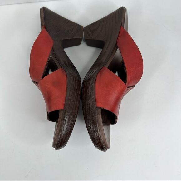 Munro sandals women's 7.5 cross strap slip on open toe heeled red leather - Picture 5 of 12
